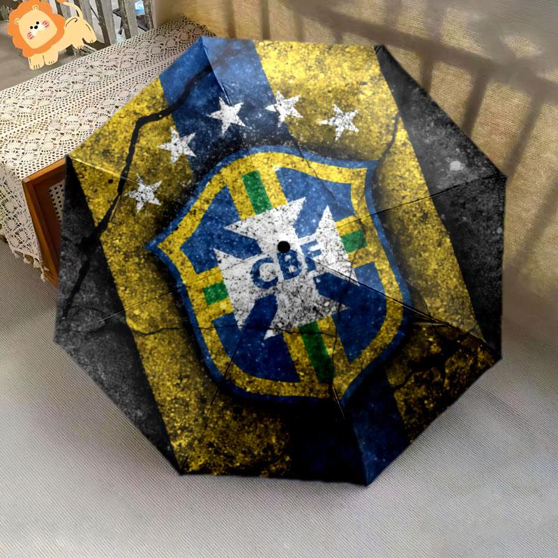 1 PC Automatic Folding Umbrella - Brazil National Football Team Pattern, Portable & Foldable Design with 8 Ribs, Christmas Birthday Gifts