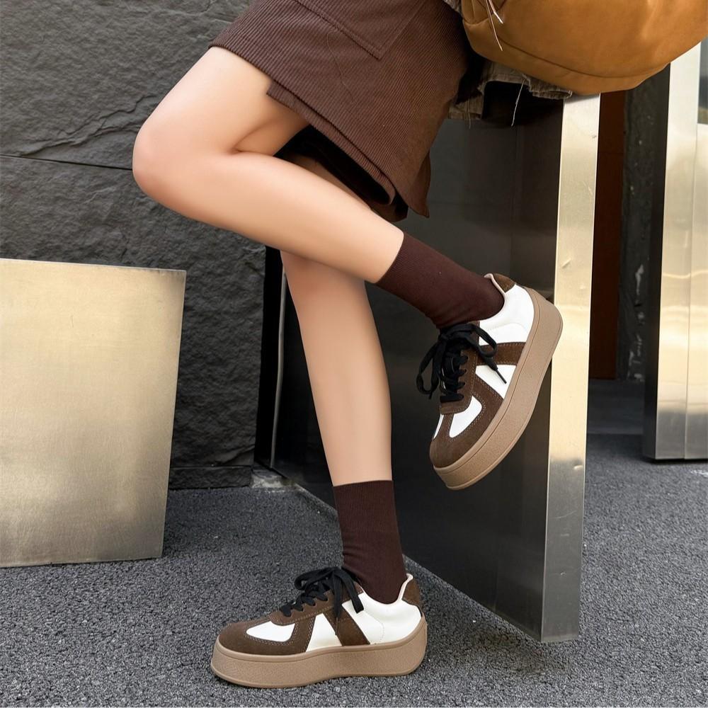 Leather non-slip thick-soled German training shoes women's 2025 autumn new fashion versatile retro color matching casual sports shoes