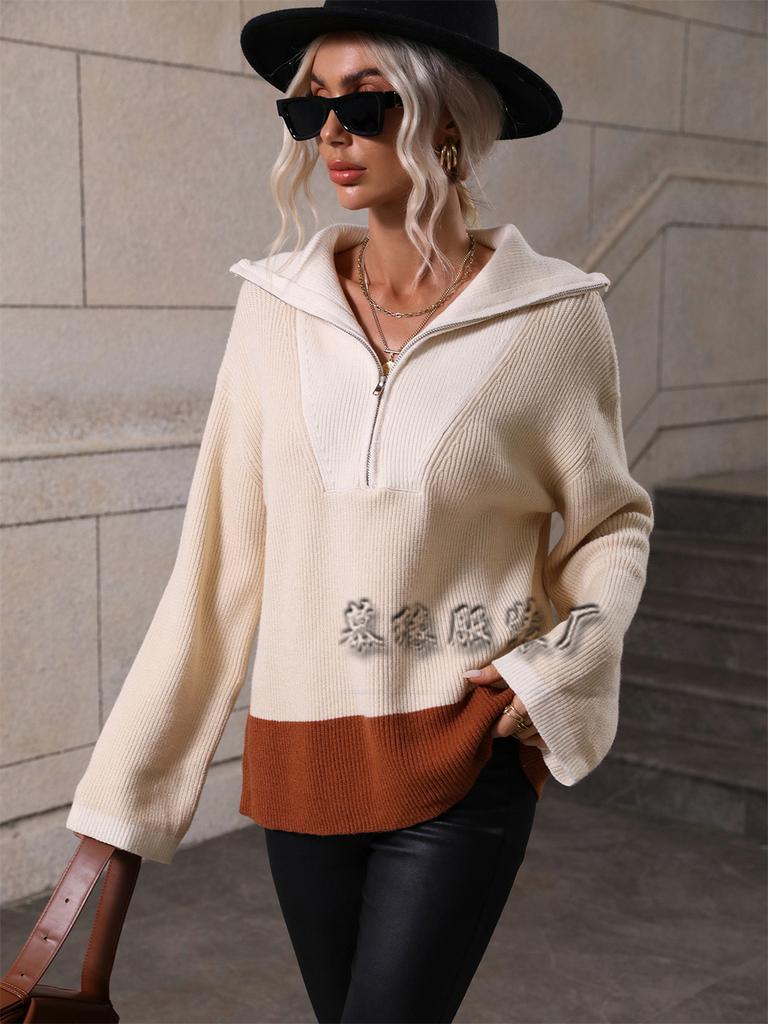 Autumn and winter pullover color matching knitting long-sleeved European and American autumn and winter knitting European and American
