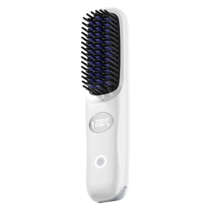 

Wireless Hair Straightener Brush Rechargeable Ceramic Coateds Styling Tool Lightweight Design Quick Heat Up For All Hair Types білий