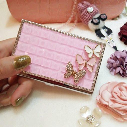 

1pcs Fashionable crystal studded rhinestone creative stainless steel men s and women s business card holder