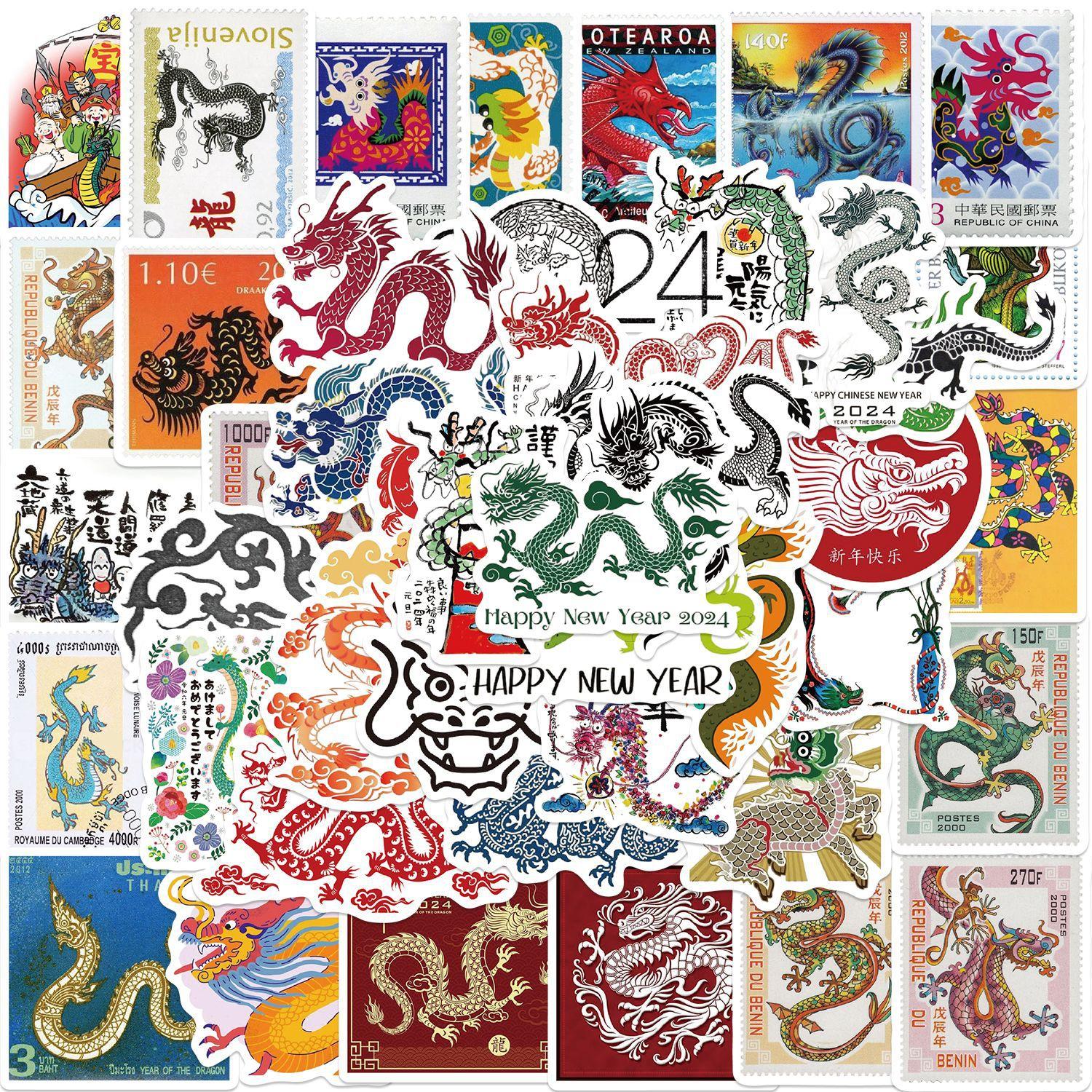 

Various 88 New Year s Dragon Year Couplets Graffiti Stickers Guitar Notebook Suitcase DIY Waterproof Stickers