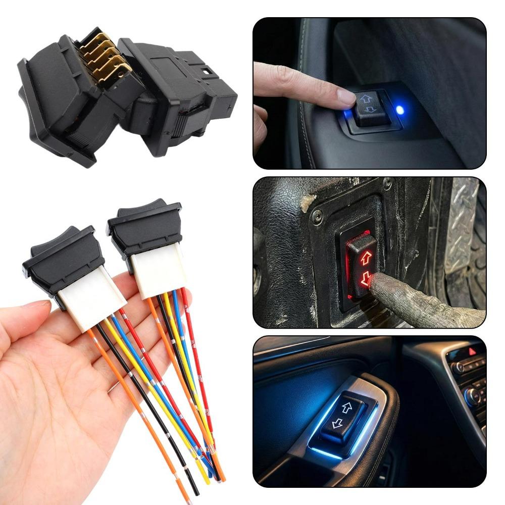Electric Car Window Lifter Switch Button 5 Pin 12V 20A Universal Auto Power Control Master Red/Blue LED Light Interior Accessory