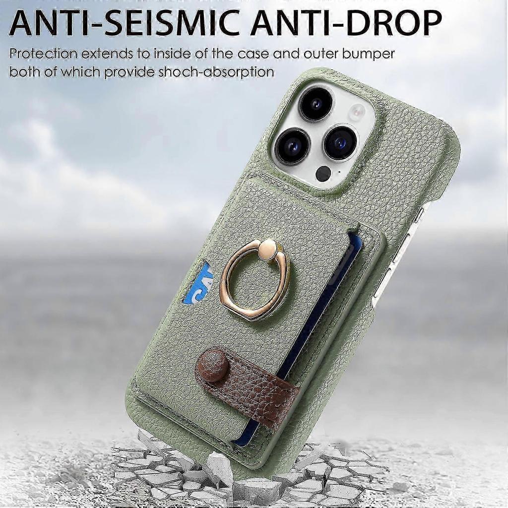 Y2 For a Certain Brand 16 Pro Case with Ring Holder Kickstand and Card Slot Leather Back Cover
