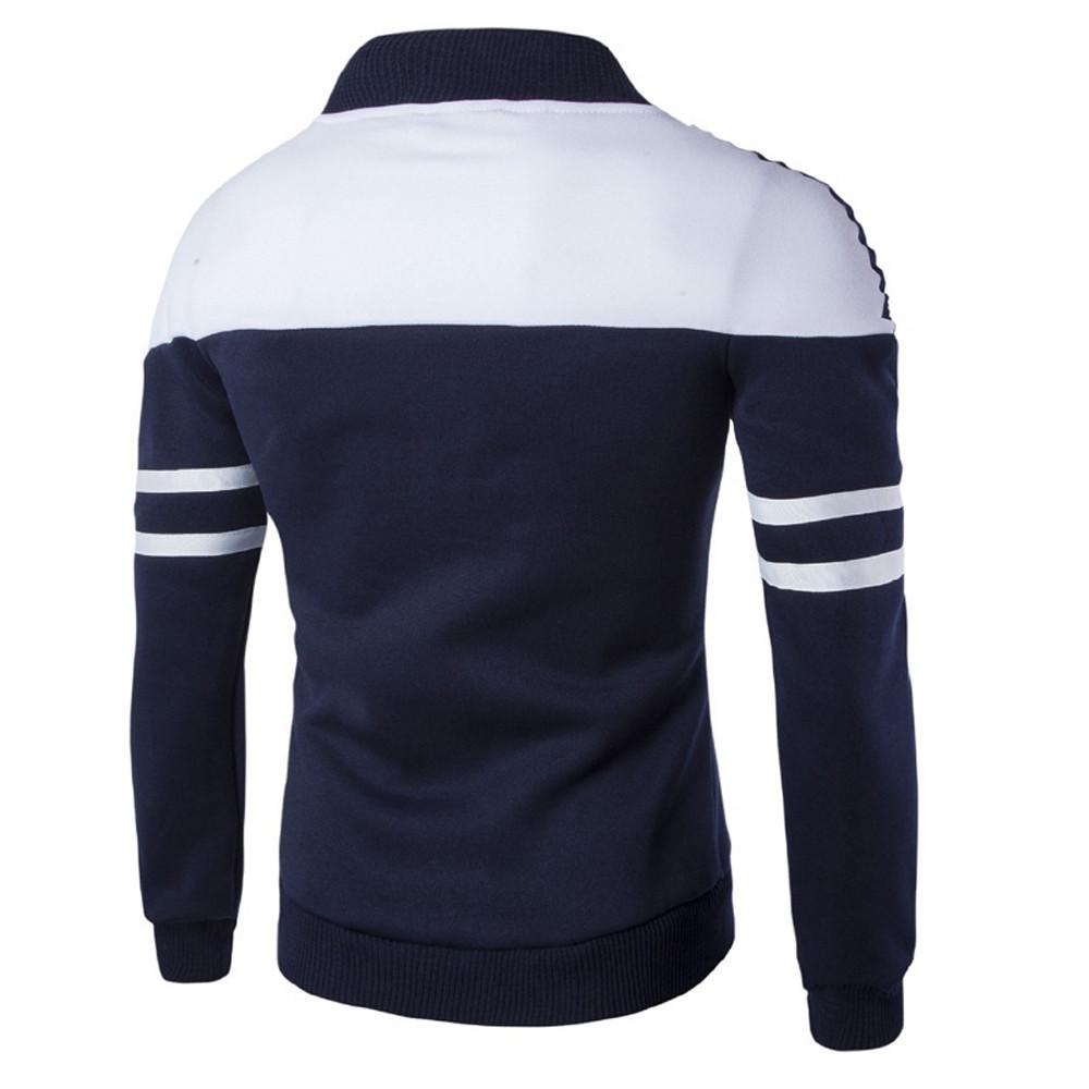 Fashion Men's Autumn Winter Zipper Sportswear Patchwork Jacket Long Sleeve Coat