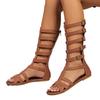 Fashion 2025 Summer New Plus Size Women's High Shaft Open-Toe Roman Flat Sandals with Back Zipper Buckle Cut-Out Design Casual Fashion
