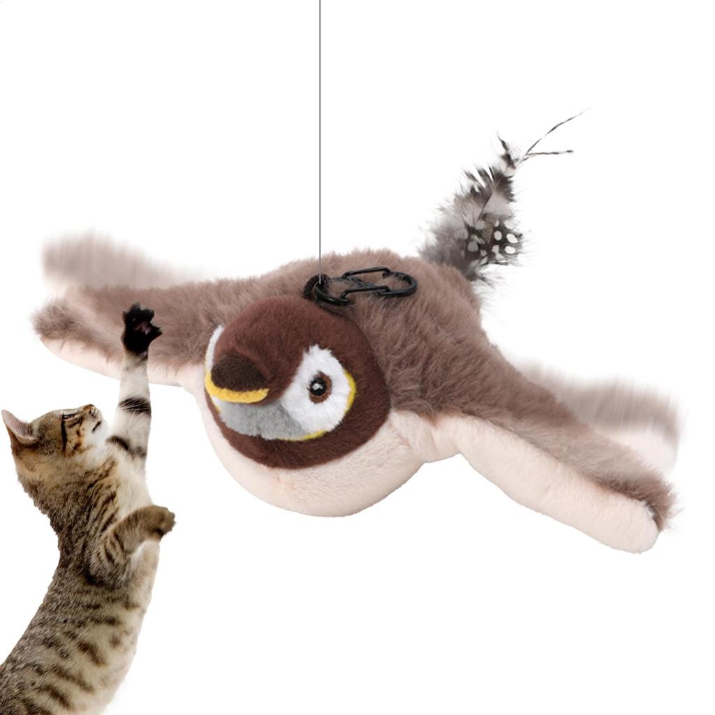 Bird Cat Toy Flapping Cat Toy Plush Toys Sparrow Flapping Wings Kitten Toys Vivid Chirping Rechargeable Interactive Cat Toys