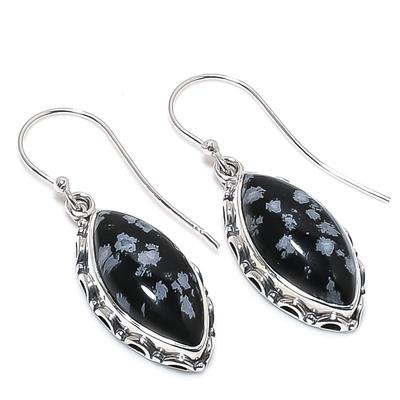 Natural Snowflake Obsidian Gemstone 925 Solid Sterling Silver Earring 1.50" C3l20