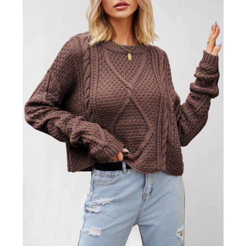 DICFY Women's Fashion Casual Solid Color Print Autumn Winter Long Sleeve O-Neck Loose Sweaters