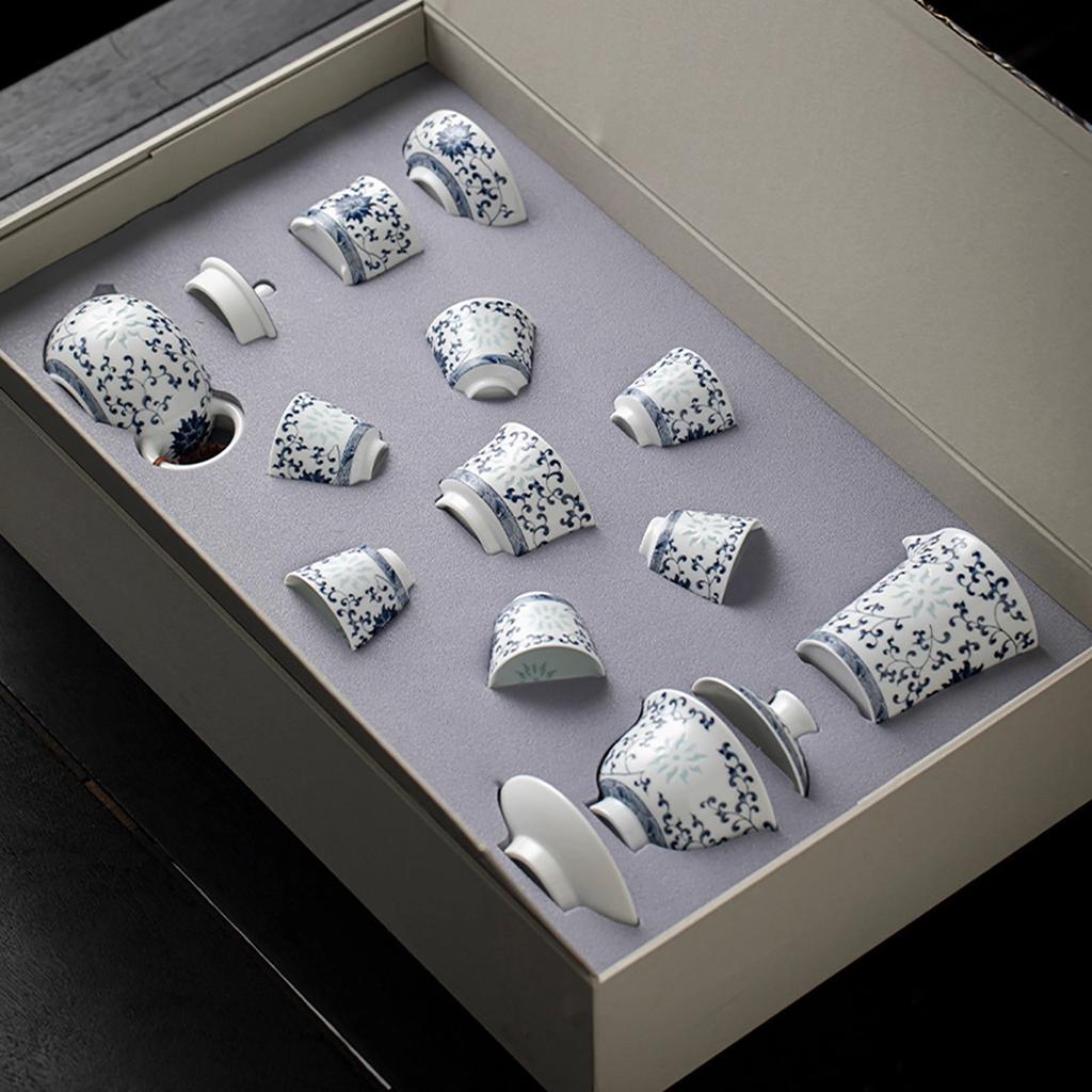 Exquisite mutton fat jade white porcelain gift blue and white lotus teapot, teacup, gaiwan set, full set of kung fu tea sets for home use