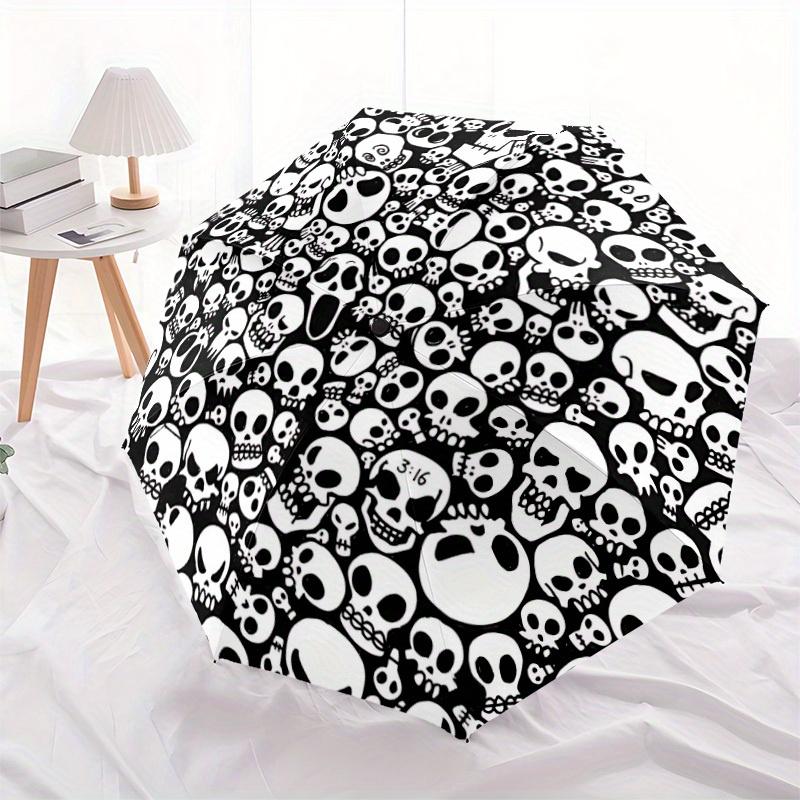 

1pc Skulls Halloween Automatic Open 8-Rib Windproof Umbrella, Travel & Commuting, Suitable for All Seasons