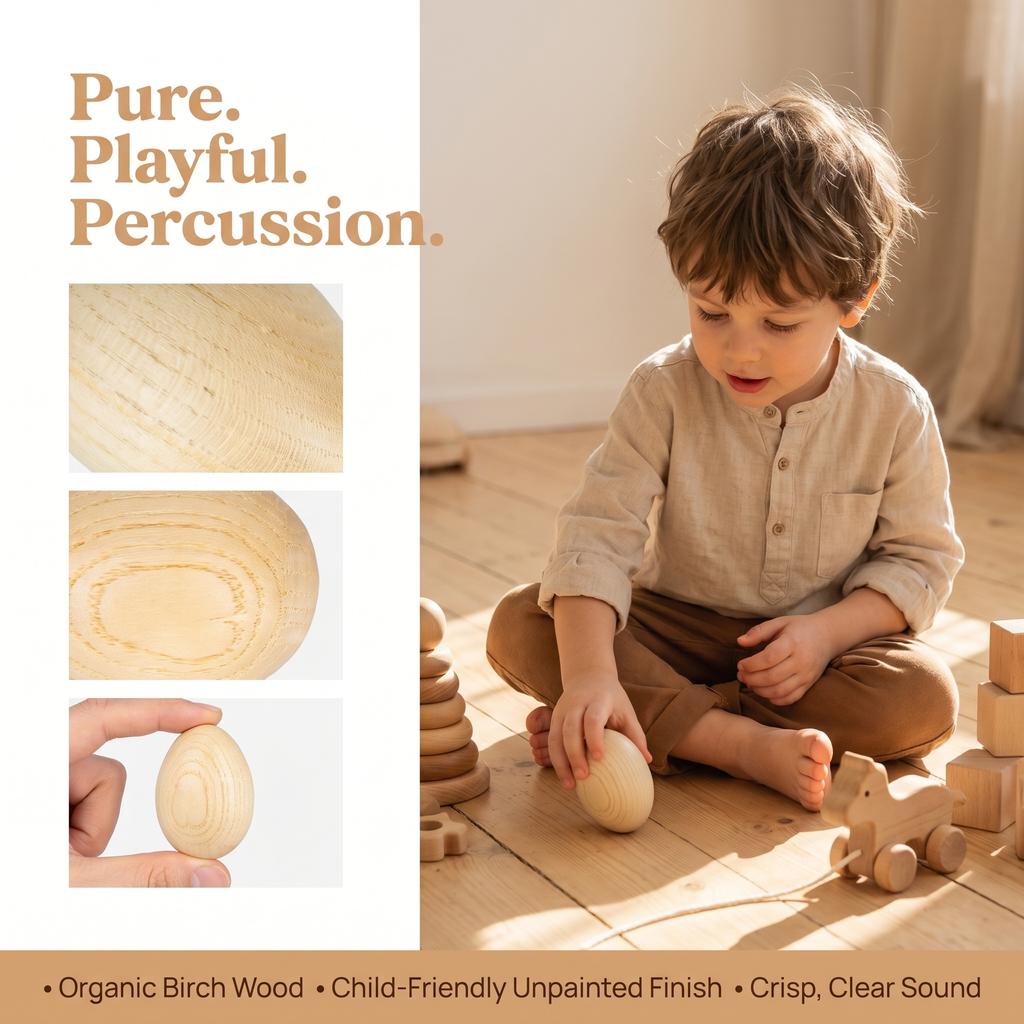 2PCS Beige Wooden Rhythm Egg Shakers Percussion Musical Instruments for Kids Educational Toy