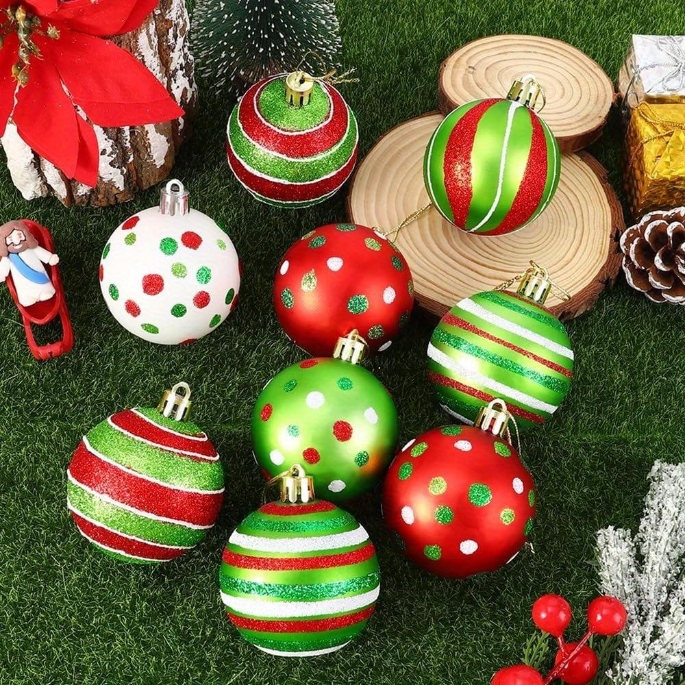12 Stück Weihnachtskugeln Ornament Glitzernde Hängende Weihnachtskugeln zur Baumdekoration Wirbel Zuckerstange Elfenkugeln Rot Grün Kunststoff Weihnachtskugeln