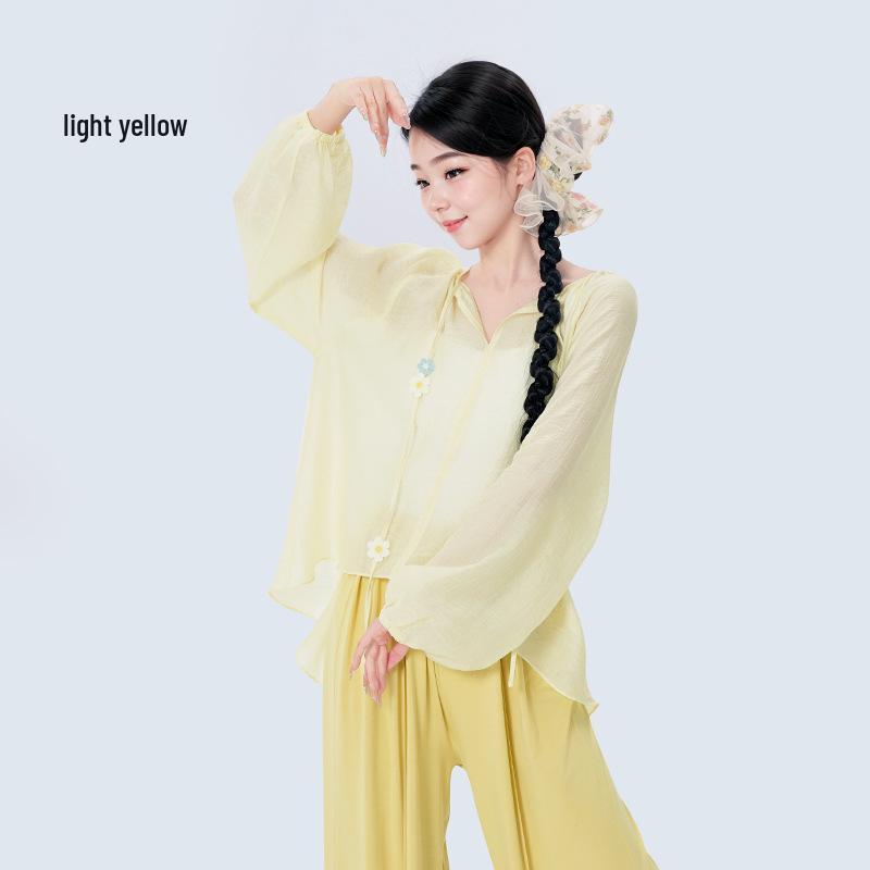 Women s Summer Flowy Gauze Outerwear for Classical and Modern Dance Practice, Long Sleeve Large