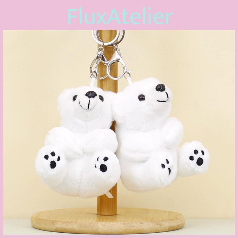 Soft Short Plush Polar Bear Keychain Fluffy Stuffed Animal Toy For Bags And Keys