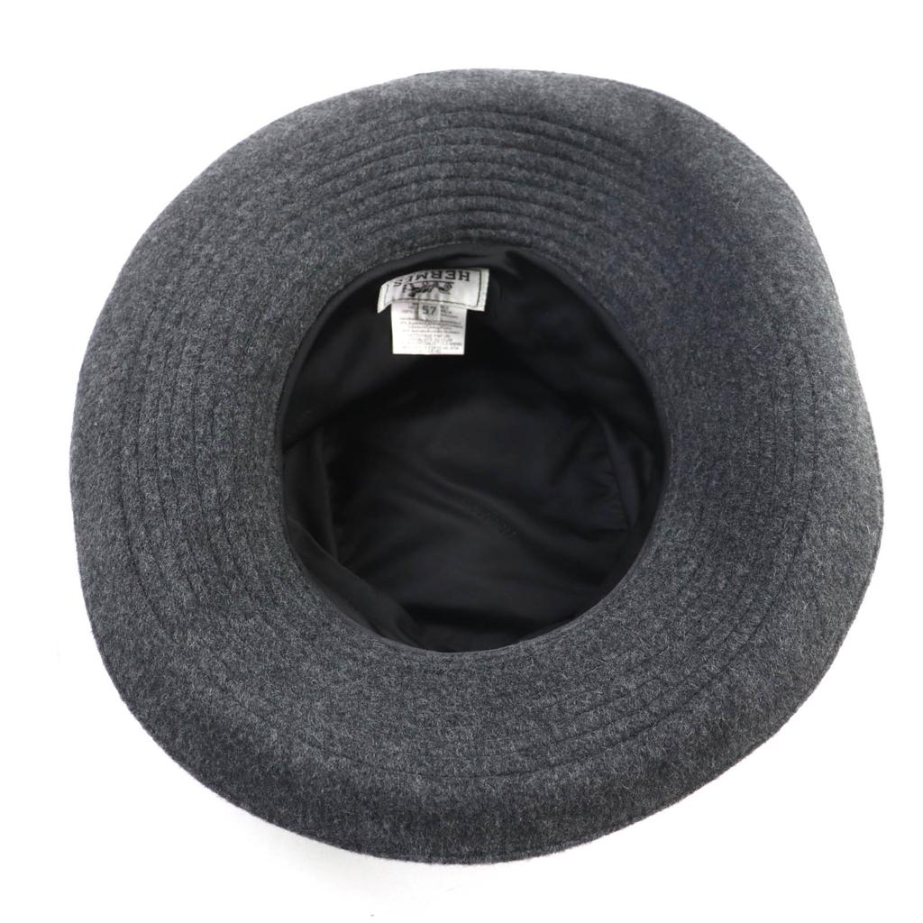 Excellent HERMES hat Leather trim with studs Gray black cashmere Women 57 Used