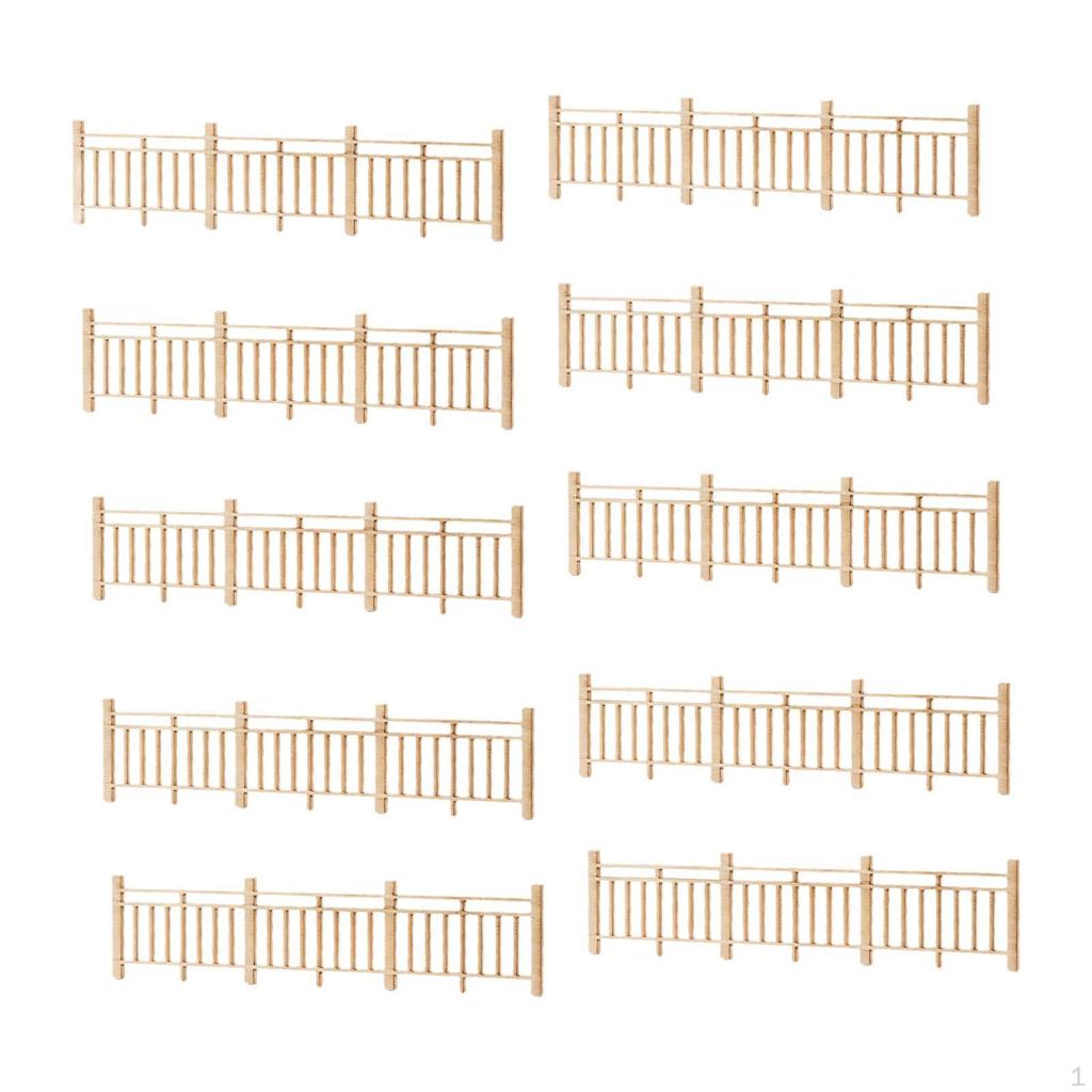 10 Decorative Miniature Fences, 1:50 Scale, Wooden, for Model Railways And Garden Accessories.