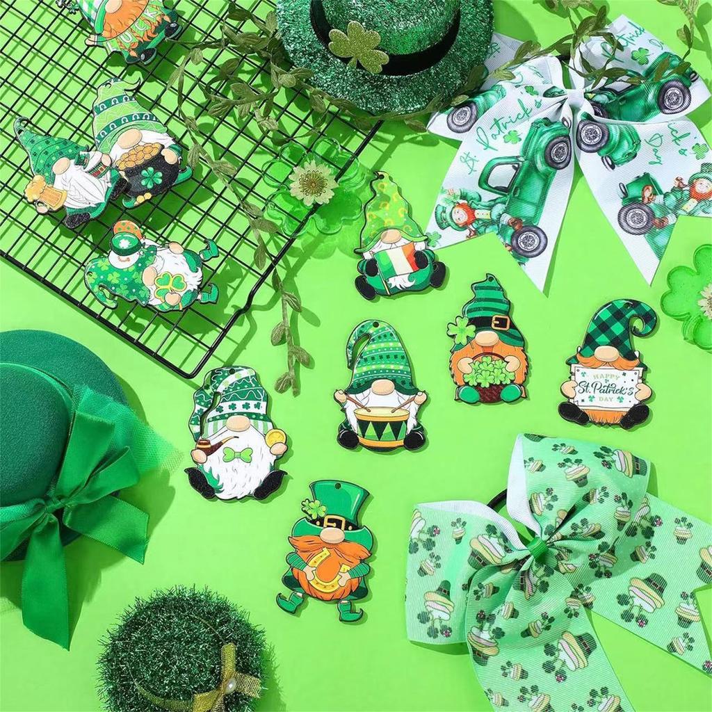 10 Pcs St Patrick S Day Faceless Leprechaun Hanging Decorations Unique 2D Flat Wooden Ornaments for Home Party Festival