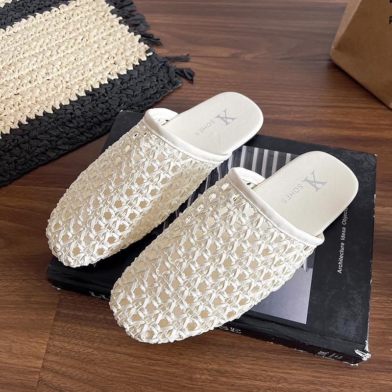 New woven comfortable outer wear half slippers new breathable hollow casual cool slippers