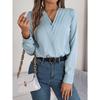Elegant Fashion Layered V-neck Long Sleeved Women Shirt Solid Color Loose Casual Simple Office Blouse Ladies Basic Spring Autumn Tops Women's Clothing