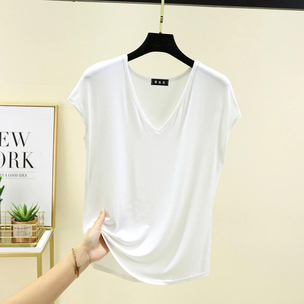 Modal V-Neck Tank Tops Summer Women's T-shirts Sleeveless Plus Size Thin Casual Loose Tee Tops