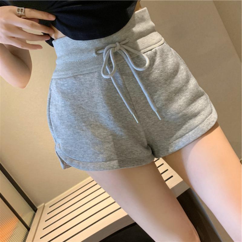 Hong Kong Gray Casual Pants Women's Summer High-waisted Shorts Draw Rope Sports Pants Design Sense Slit Hot Pants Straight Pants