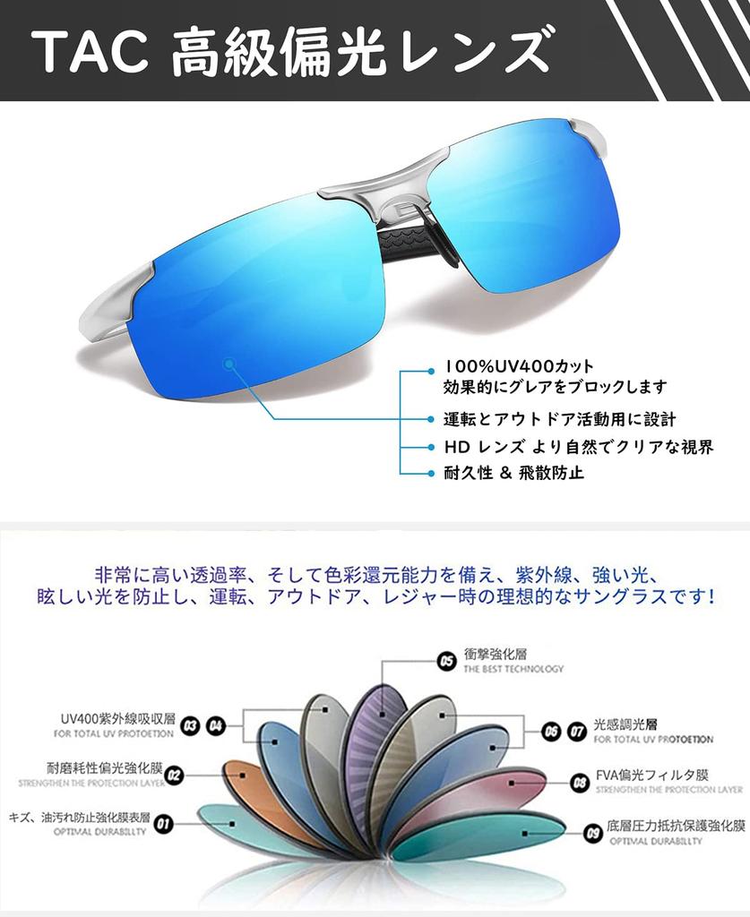 DUCO Polarisierte Sportsonnenbrille mit UV400 Schutz für und Golf Herren, AL-MG Legierung, Ultraleicht, Fahren, Radfahren, Angeln, Laufen,