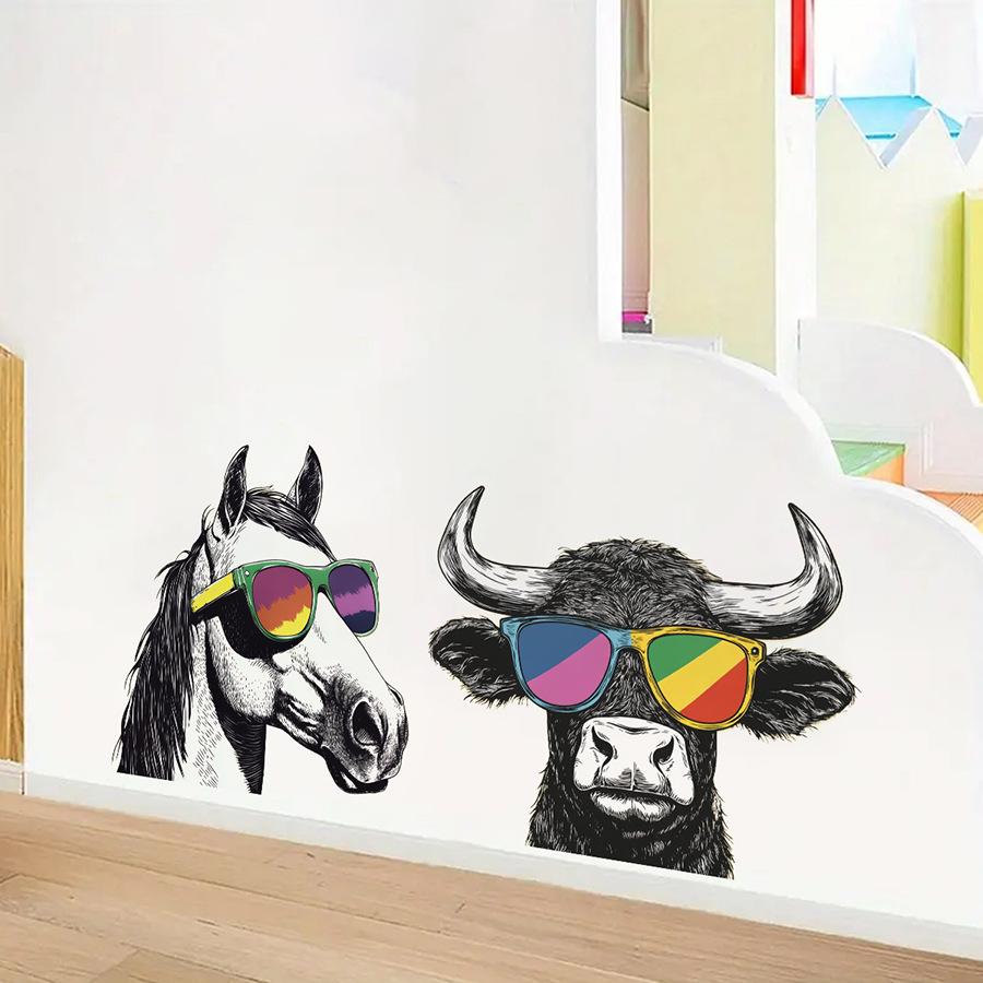 Creative Sunglasses-wearing Niu Ma Bathroom Wall Stickers, Funny Self-adhesive Bathroom Wall Decorations
