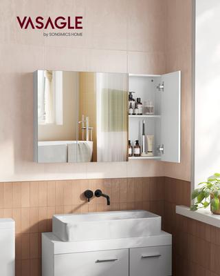 Mirror Cabinet Bathroom Cabinet Storage Cabinet with 3 Doors Bathroom 15 X 90 X 60 Cm with Adjustable Shelves Modern White