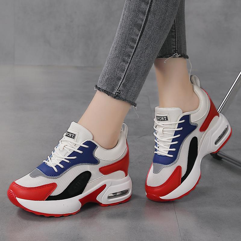 Women's Wedge Heel Platform Sneakers Platform Air Cushion Casual Inner Heightening Mesh Breathable White Sports Walking Shoes