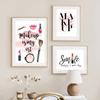 Fashion Lipstick Cosmetics Brush Posters and Prints Wall Art Pictures Cosmetic Canvas Paintings for Beauty Girl Room Home Decor