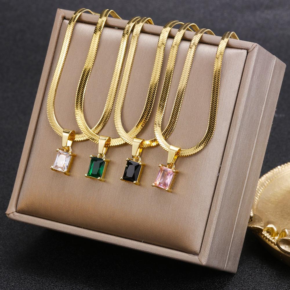 Crystal Zirconia Square Diamond Necklace, Bracelet & Earrings Set in Women's Titanium Steel Clavicle Chain Jewelry