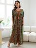 Orange Zebra-Print Locker Kaftan Sexy Strand-Coverups Für Frauen Sommer V-Ausschnitt Quasten Bindeband Seitenschlitz Robe Gemütliches Lässiges Hauskleid