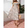 Mode Kurzarm Sommerkleid mit Blumendruck Sexy Rüschen Quadratischer Ausschnitt Elegant Plissiert A-Linie Partykleider Lässig Locker Slim Urlaubskleidung