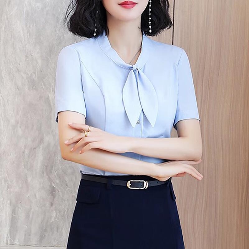 Women's Bowknot Collar Short Sleeve Blouse