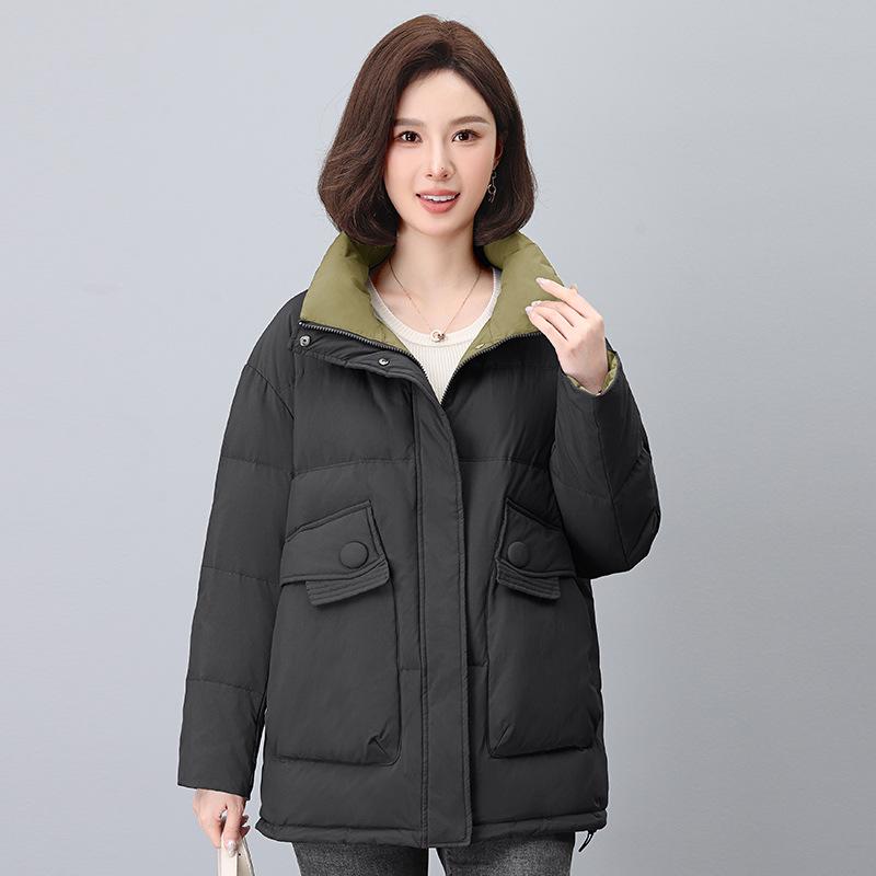 

Женская фиолетовая зимняя куртка из утиного пуха со стойкой - Большой размер, Теплая, Свободного кроя, Дизайн высокого класса M for up to 115 jin чёрный