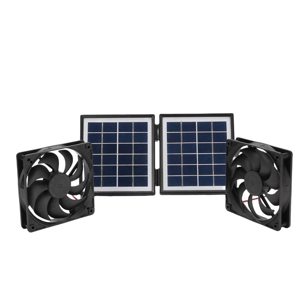 Solar Exhaust Fan Kit Rain Proof 2x5W Exhaust Ventilation Cooling Fan with 10W Foldable Solar Panel for Outdoor Pet House Utility Room