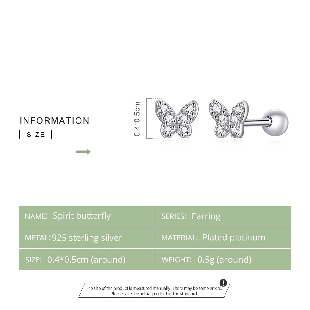 Rockyu Earrings for Small Butterfly for Both 925 Platinum Cubic Butterfly Christmas Women, Earrings, Ears, Silver, Finish, Zirconia, Cute, Motif,