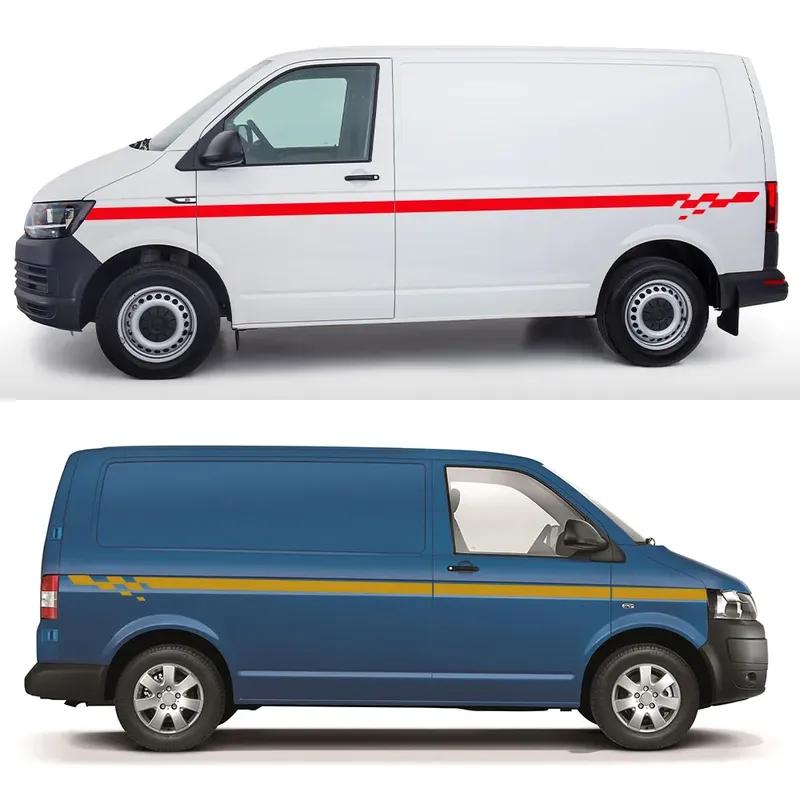 2PCS Car Stickers Camper Van Side Racing Stripes Graphics Vinyl Film Decals Accessories For Volkswagen VW Transporter T4 T5 T6