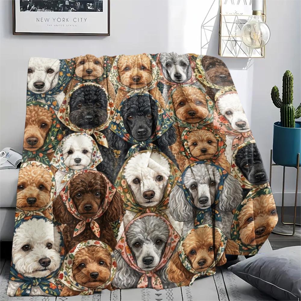 1PC Retro Pet Puppy Print Flannel Blanket, High quality All Seasons, Home Decor, Warmth and Comfort, Perfect for Christmas Gifts