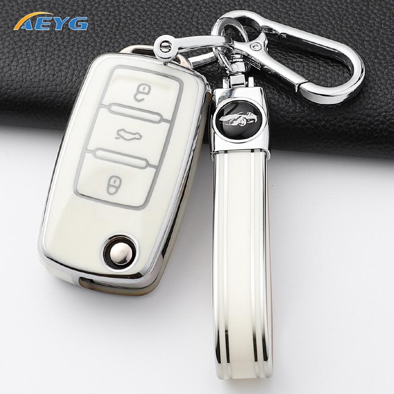 Tpu Car Flip Key Case Fob Keychain Suit For Volkswagen Vw Polo Golf Passat Tiguan Beetle Caddy Eos Skoda Octavia Seat Leon Altea