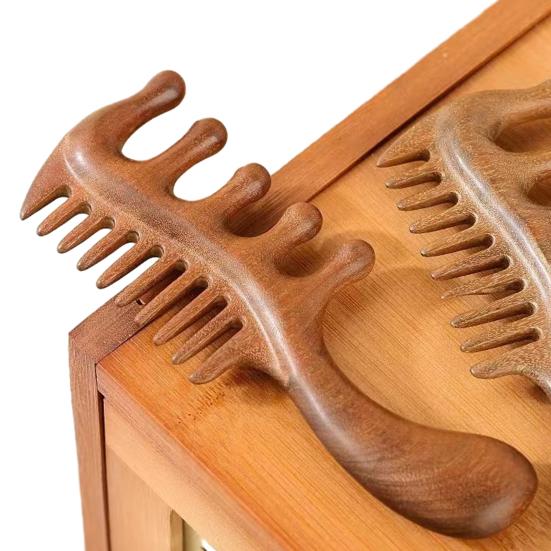 Wooden Scalp Massage Comb with Ergonomic Long Handle Multi-functional Meridian Fine Wide Tooth Comb Men Women Head Massager Tools