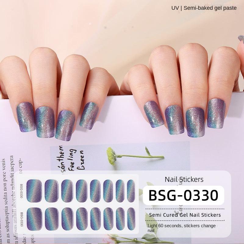 Onion Pink Gradient Explosive Semi-cured Manicure Stickers Pearlescent Purple Gel Nail Stickers
