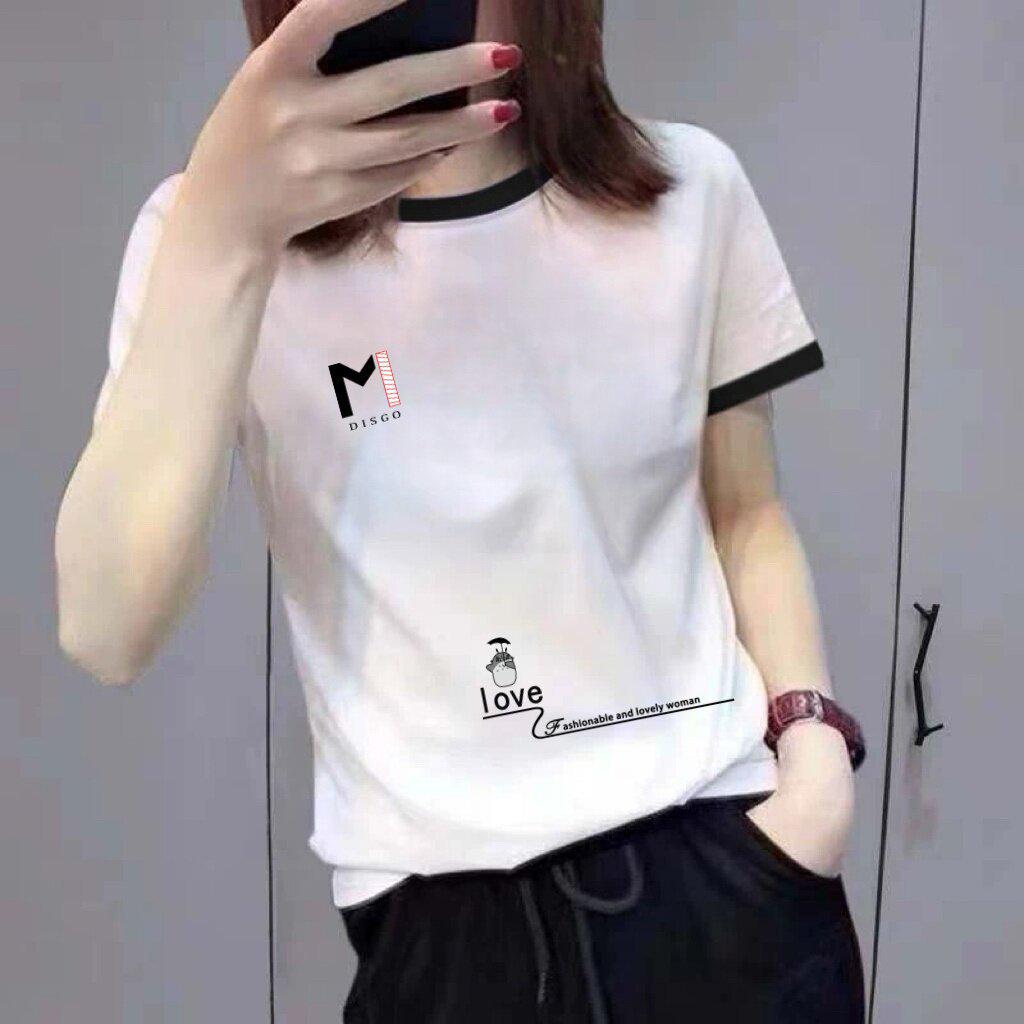 Women's Stylish Designer Floral Embroidery Short-Sleeve T-Shirt with Contrast Collar