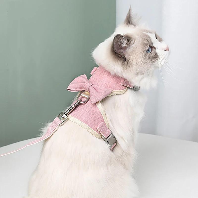 Floral Solid Nylon Dog Harness with I-Shape Bow Tie Summer Walking Leash Set for Chihuahua Medium Yorkie Durable Pet Accessories