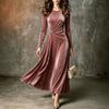Vestido ajustado de manga larga con cuello redondo de color para mujer, para trabajo informal y fiestas
