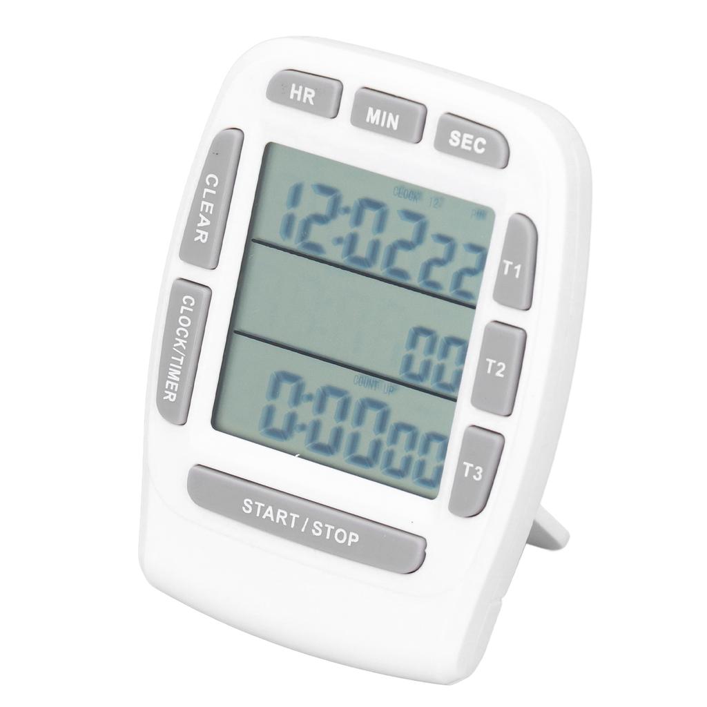 Triple Timer Clock Count Down Up 4.0x4.4cm LCD Display Multifunction White Builtin Battery