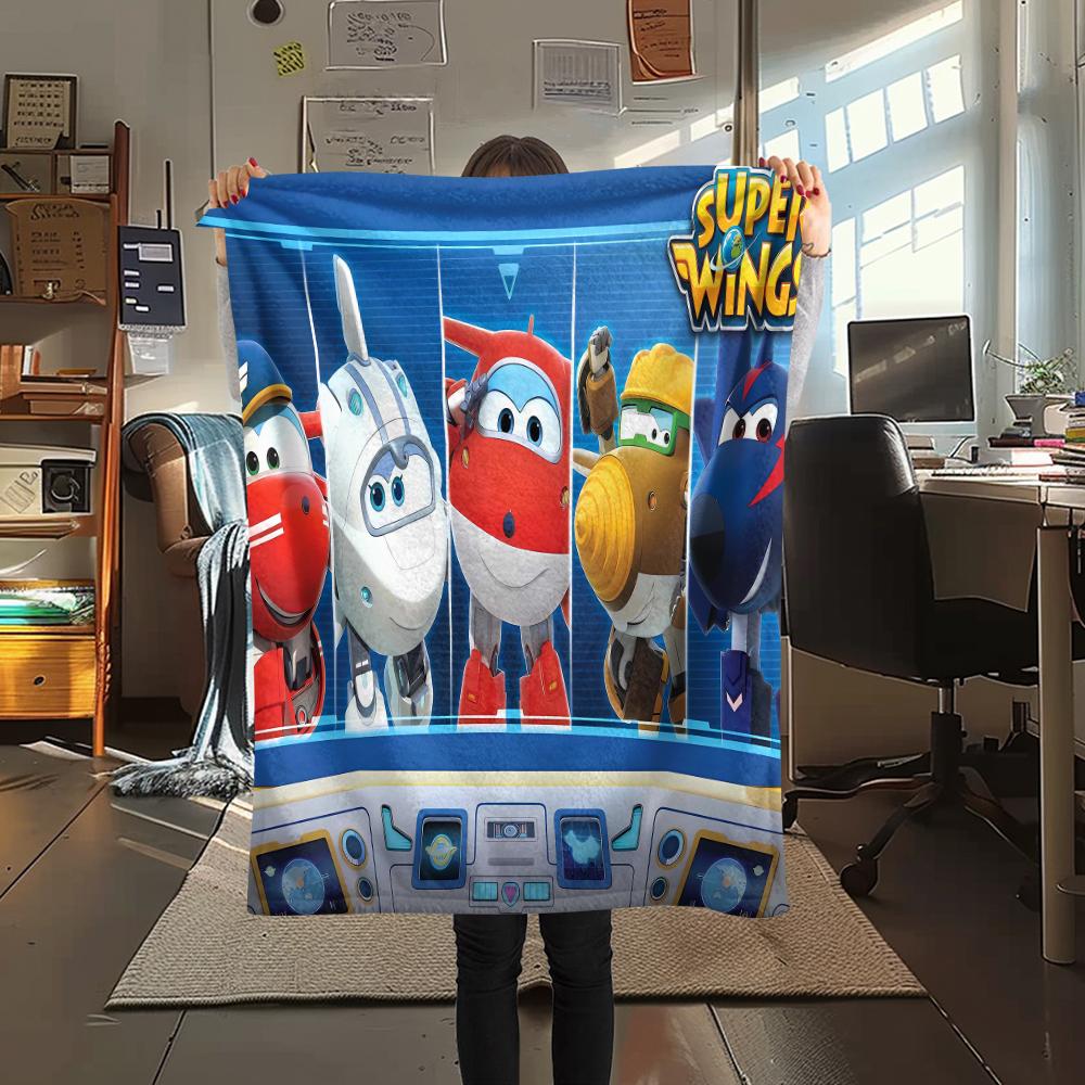 1 ks Flísová deka s potiskem Super Wings, Vysoce kvalitní, Pohodlná pro všechna roční období, Domácí dekorace, Teplo a pohodlí, Perfektní jako vánoční dárky