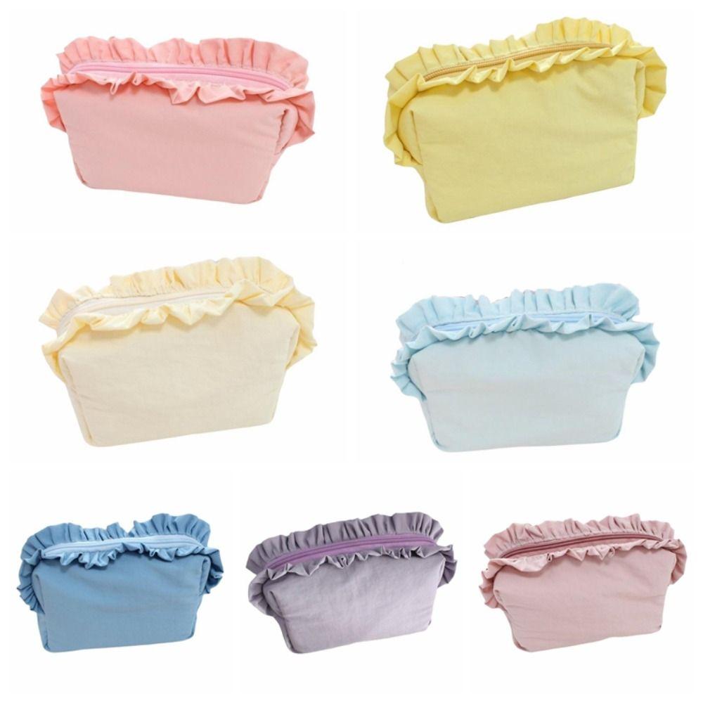 Solid Color Ruffle Makeup Bag Large Capacity Toiletry Organizer Creative Cosmetic Cases  Travel