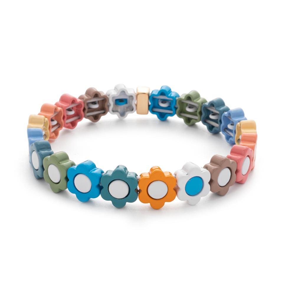 New Fashion Deil Eye Enamel Bangle for Women Colorful Beaded Boho Rectangle Shape Hand Accessory